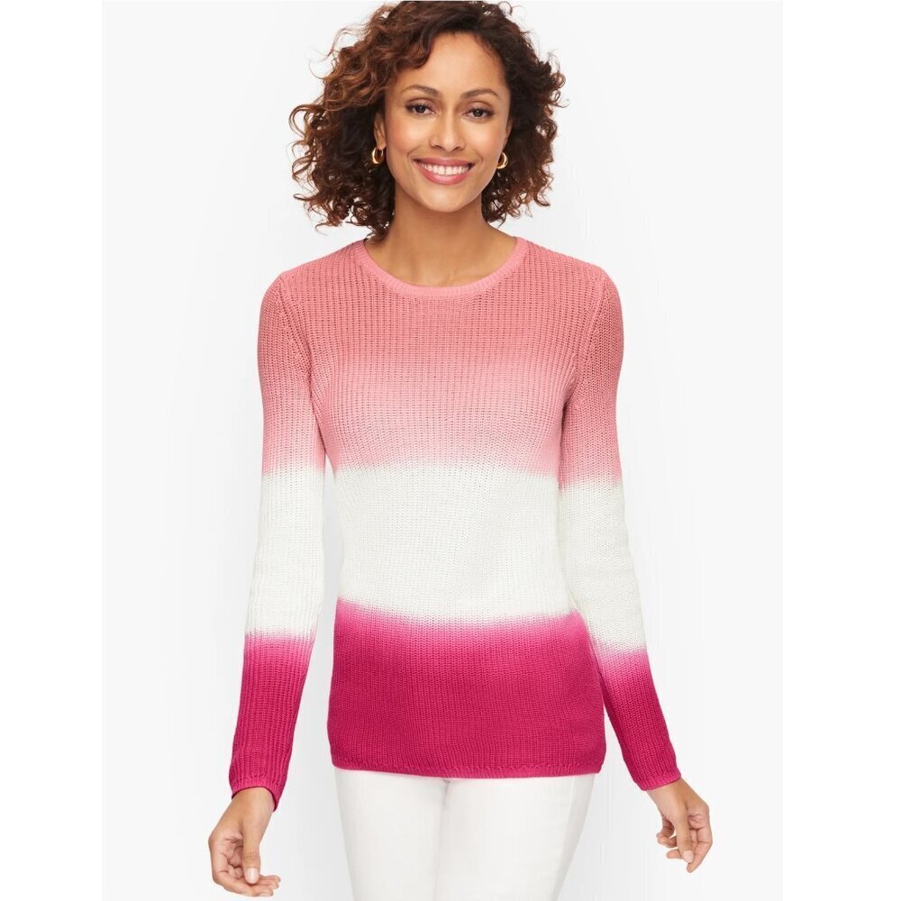 New Talbots Shaker Stitch Ombré Dip Dye Cotton Sweater Size L
